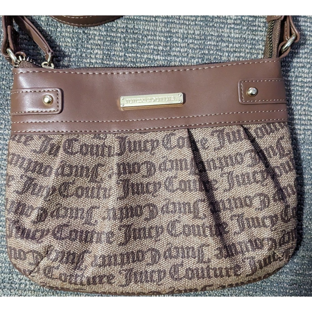 Vtg Juicy‎ Couture Logo Brown Small Crossbody Purse Bag Name Pleated Adjustable